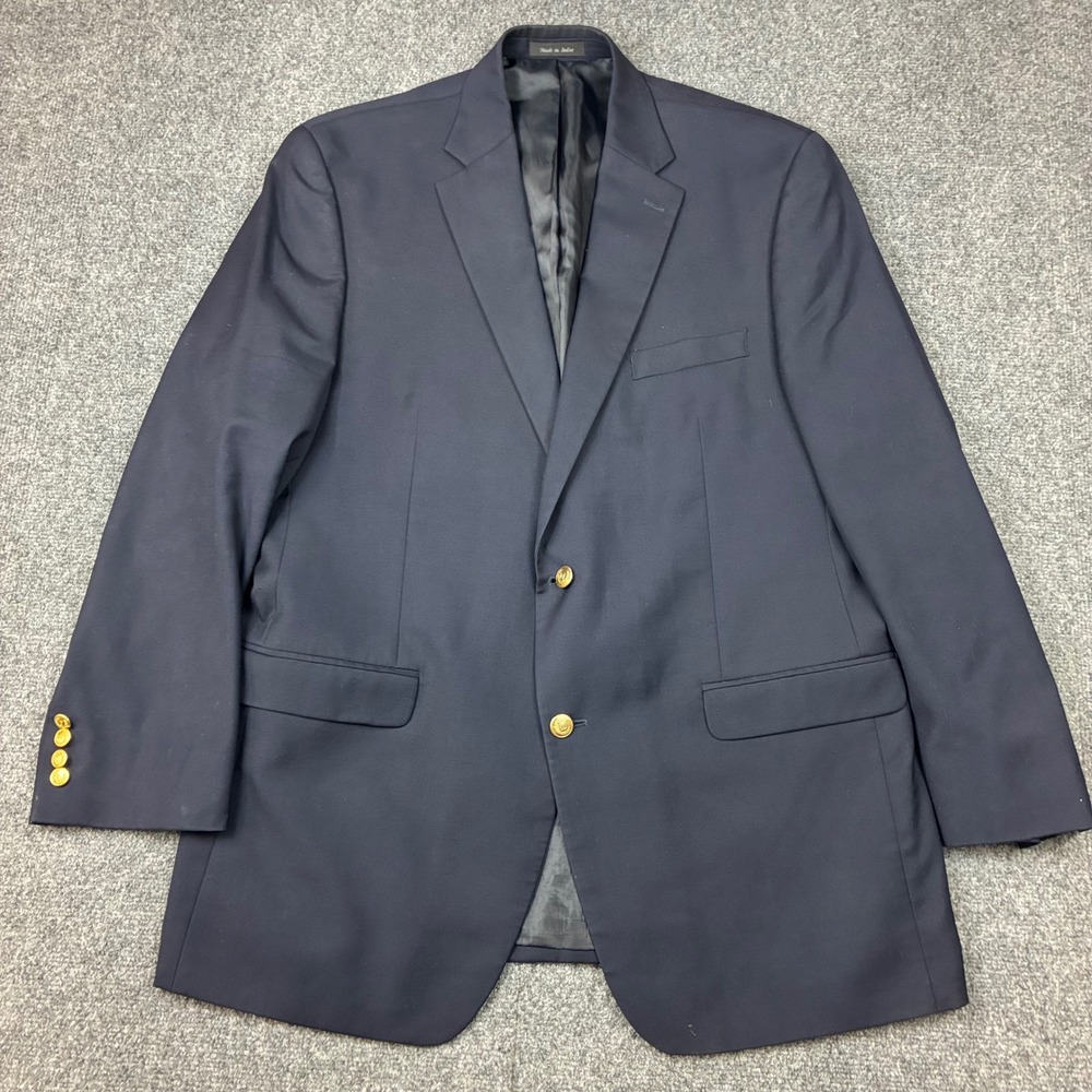 Franco Tassi Collezione Mens 44L Navy Blue 100% Wool Blazer Gold Crest Buttons